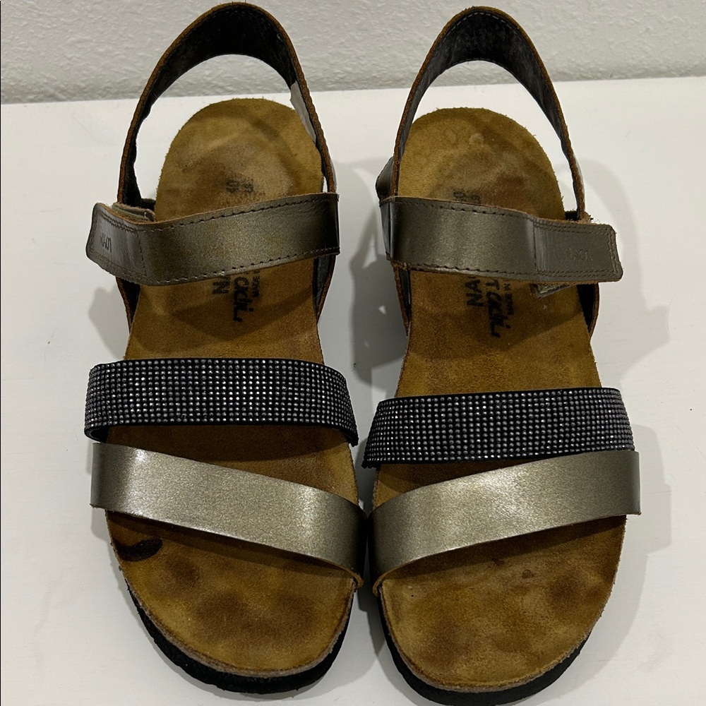 NAOT Krista Sandal Rhinestone Embellished Metallic Leather |Size 40 (US 9-9.5)
